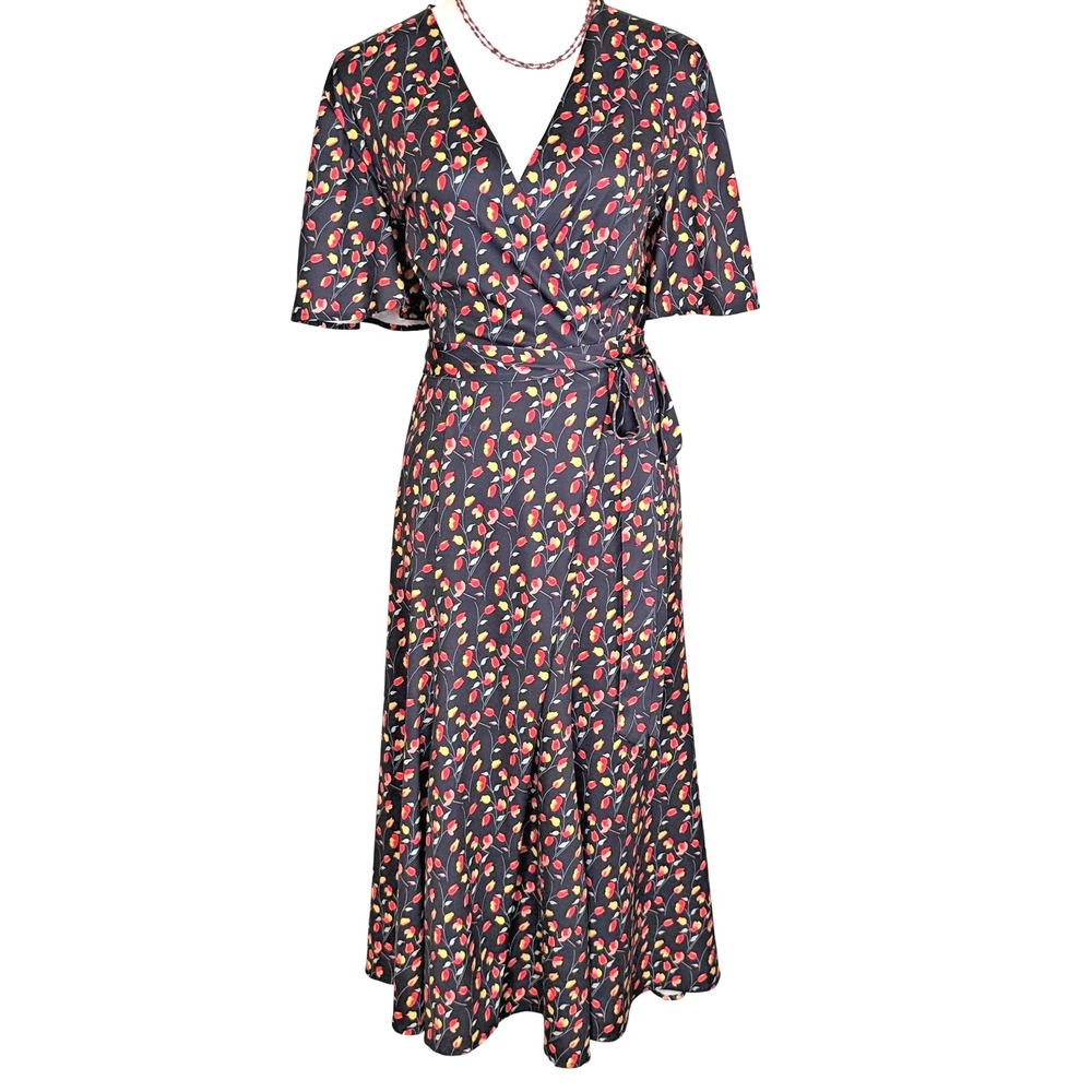 Anthropologie Hutch Kiera Floral Wrap Maxi Dress XL Flutter Sleeve Cottagecore